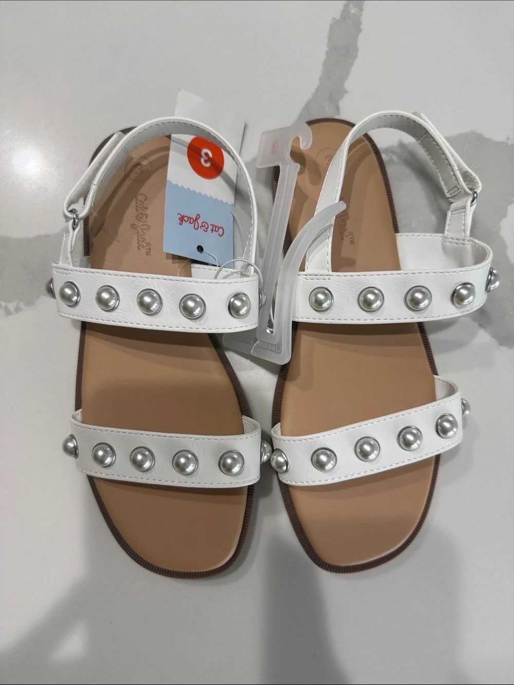 Cat & Jack White Pearl-Stud Strappy Sandals for Women